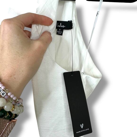 Lulus NWT Infinite Admiration White Crinkle-Woven Satin Halter Mini Dress Small - Picture 9 of 10